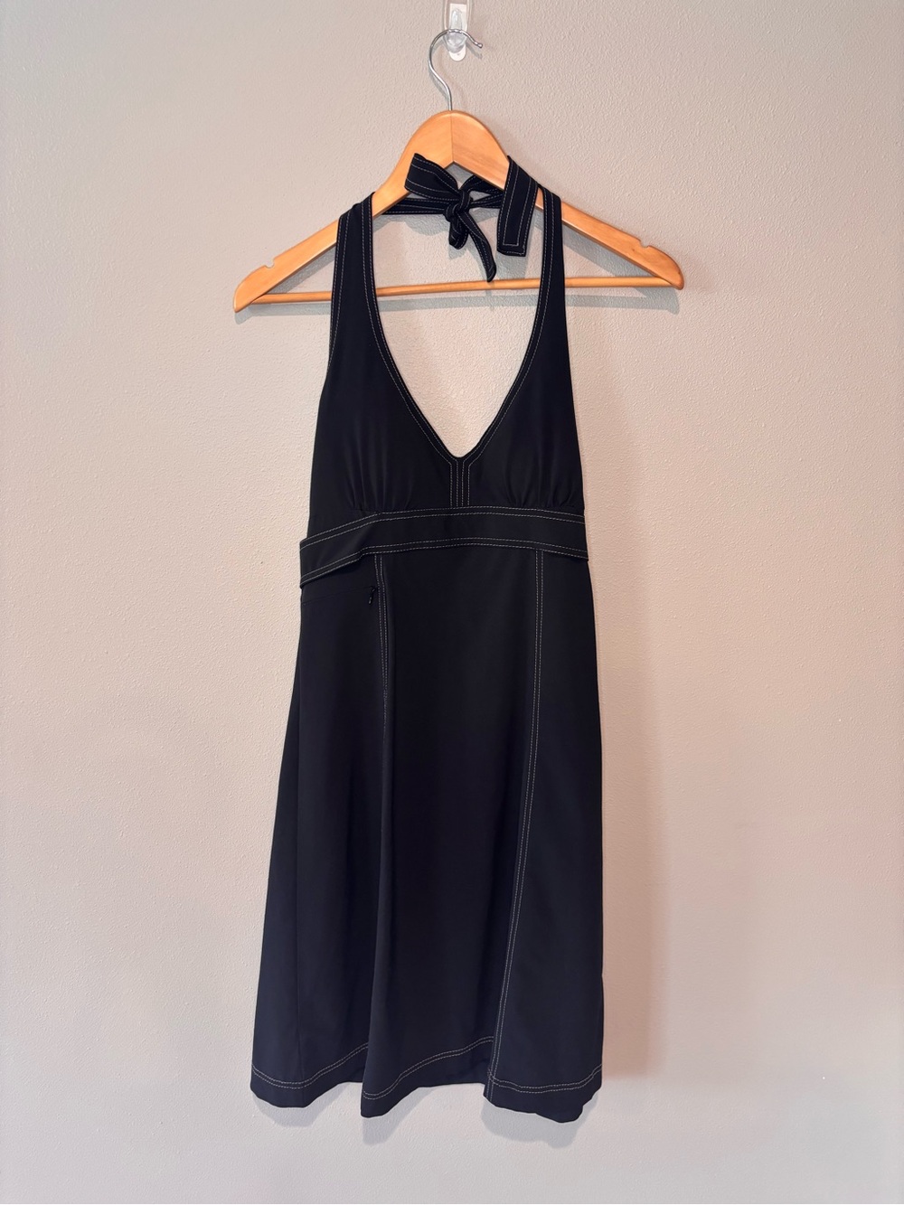 Athleta Black Halter Midi Dress with Contrast Stitching